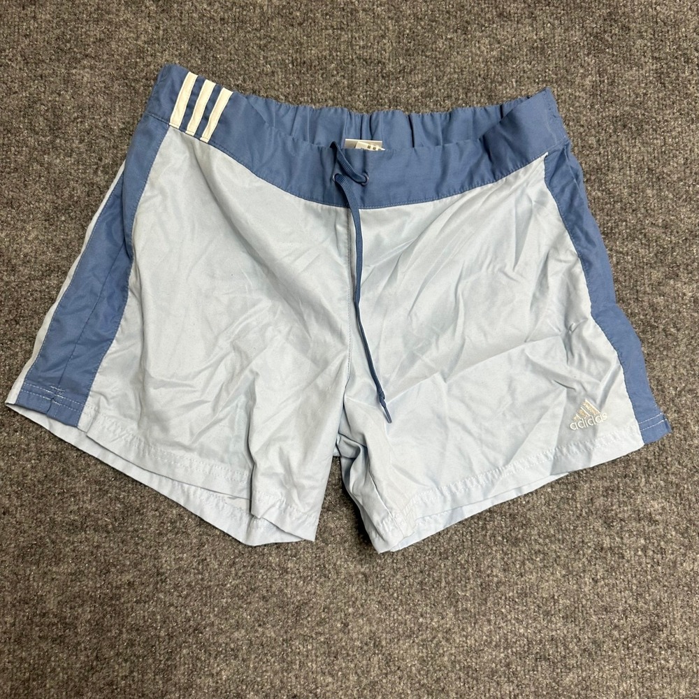 Adidas Shorts Womens Size M Light Blue Navy Three Stripe Athletic AZF001 235716